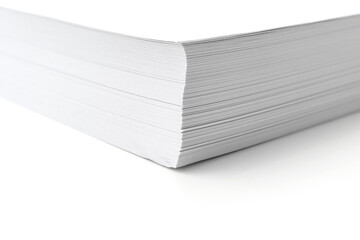 close-up a stack angle of white paper on a white background. paper for letters, copies and printing. sale of stationery. economy, recycling and reuse.
