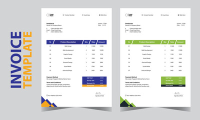 Invoice minimal design template. Bill form business invoice accounting template. 