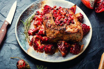 Pork roast in pomegranate marinade.