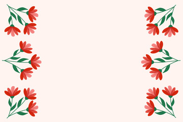 Red spring flowers. Tulips on the sides of the mockup