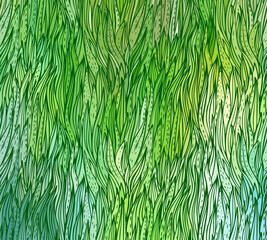 Vector color abstract hand-drawn hair pattern with waves and clouds. Asian style element for design.