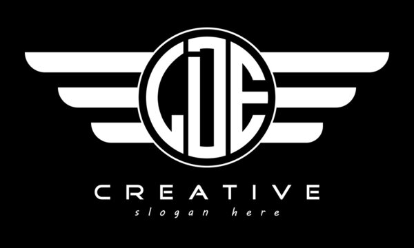 LDE three letter monogram type circle letter logo with wings vector template.	

