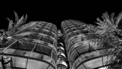 A building at night in Monte Carlo BW 2