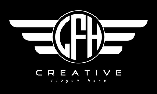LFH three letter monogram type circle letter logo with wings vector template.	
