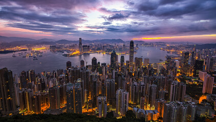 Hong Kong skyline with boats and water