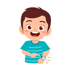 cute little boy wear watch on wrist