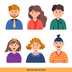 Portraits of different people - vector set.
Vector illustration in flat style, profile picture.