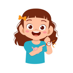 cute little girl wear watch on wrist