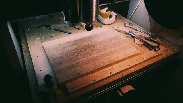 Woodworking, CNC Machine Makes An Inscription With A Pattern