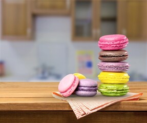 Sweet colorful macarons. Tasty sweet macaroons, food concept