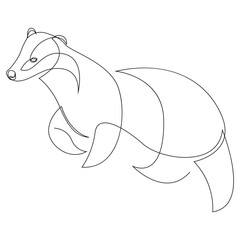 Badger drawn in single continuous line style. Vector illustration