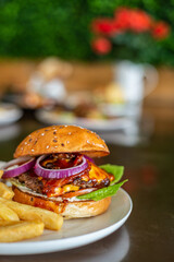 burger and fries