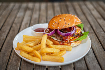 hamburger and fries