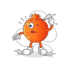 pomegranate with paper plane character. cartoon mascot vector
