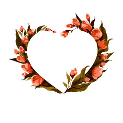 Watercolor composition of flowers on white background. Frame, wreath, border. Greeting card, poster, banner with space for text. © Moonchan_illustrator