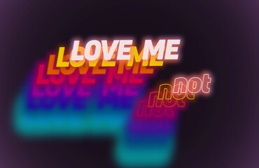 Love me not. Abstract concept colorful illustration in the 80s and 90s synthwave style design on dark background.