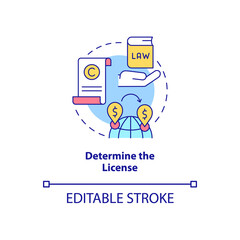 Determine license concept icon. International trading. How to start export business abstract idea thin line illustration. Isolated outline drawing. Editable stroke. Arial, Myriad Pro-Bold fonts used