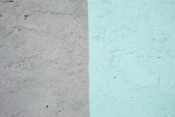 Two colors, turquoise and gray plastered wall, texture background, mock up.