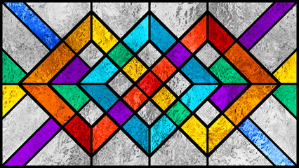 Colorful stained glass window. Abstract stained-glass background. Art Deco decor for interior. Vintage pattern. Luxury modern interior. Multicolor template for design. Intertwining.
