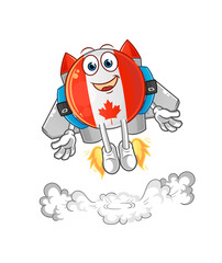 canada flag with jetpack mascot. cartoon vector