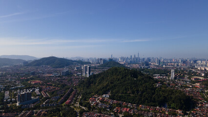 Panorama aerial view of Kuala Lumpur City Centre from east