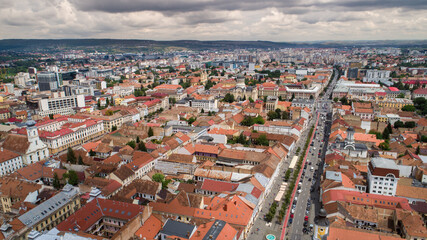 Fototapeta na wymiar Aerial view of an old town on a cloudy day