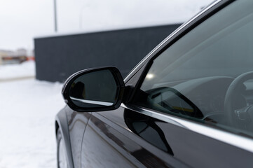 black car rear view mirror