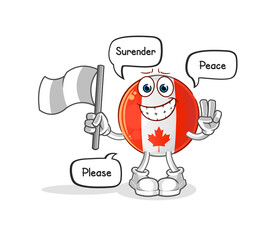 canada flag hold surrender flag mascot. cartoon vector
