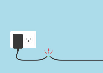 Broken electric wire vector. Electric leakage. Dangerous high voltage. broken electric wire.