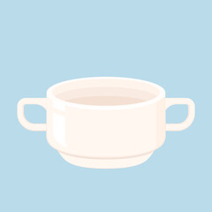 Soup cup vector on blue background. White Soup cup.