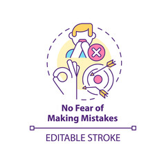 No fear of making mistakes concept icon. Employee happiness importance abstract idea thin line illustration. Isolated outline drawing. Editable stroke. Arial, Myriad Pro-Bold fonts used