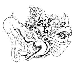 Karang gajah. Balinese elephant floral ornament decoration line art drawing