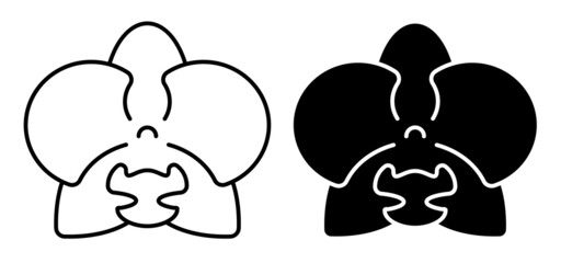 Linear icon. Orchid flower, Tropical plant with flower. Simple black and white vector isolated on white background © RNko