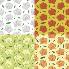 Set of geometric SEAMLESS patterns with Orchid flowers. Ornates for decoration and printing on fabric. Design element. Vector