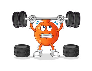 pomegranate lifting the barbell character. cartoon mascot vector