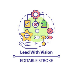 Lead with vision concept icon. Improving employee motivation abstract idea thin line illustration. Embracing new ideas. Isolated outline drawing. Editable stroke. Arial, Myriad Pro-Bold fonts used
