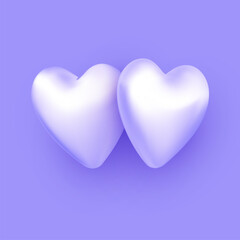 Pair of 3d purple hearts on purple background.