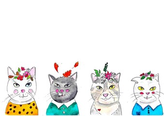 Watercolor cats illustration