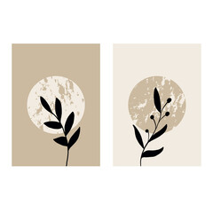 Minimalist poster with botanical branch and leaves abstract set collage - 483090478