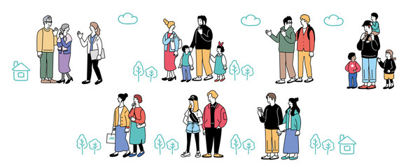 沢山の笑顔の人々のイラストバナー　
