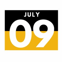 July 9 . Flat daily calendar icon .date ,day, month .calendar for the month of July