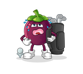 mangosteen with golf equipment. cartoon mascot vector