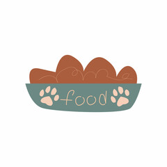 Pet food bowl. Cute cartoon style vector illustration isolated on white background.