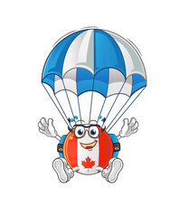 canada flag skydiving character. cartoon mascot vector