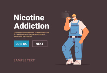 warehouse worker in uniform smoking cigarette man smokes at work bad habits unhealthy lifestyle concept