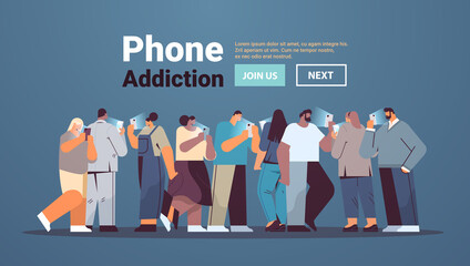 addicted businesspeople using digital gadgets business people active in social networks digital addiction concept