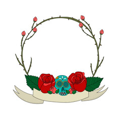 Cornice stile messicano boccioli rose teschio Chicano banner per ritratti biglietti cartoline