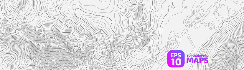 The black on white contours vector topography stylized height of the lines. The concept of a conditional geography scheme and the terrain path. Wide size. Map on land vector terrain Illustration.