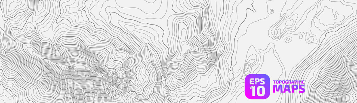The black on white contours vector topography stylized height of the lines. The concept of a conditional geography scheme and the terrain path. Wide size. Map on land vector terrain Illustration.