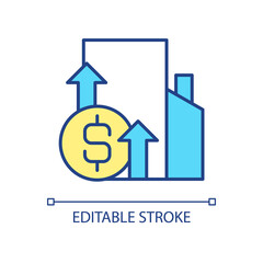 Cost of infrastructure RGB color icon. Development of hosting. Increase price. Internet of things. Isolated vector illustration. Simple filled line drawing. Editable stroke. Arial font used